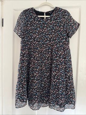 Madewell Floral Short-Sleeve Dress Top with Blue & Pink Blossoms